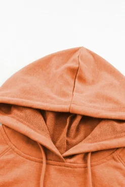 Fashion Dear-Lover Mineral Wash Kangaroo Pocket Drawstring Pullover Hoodie Orange