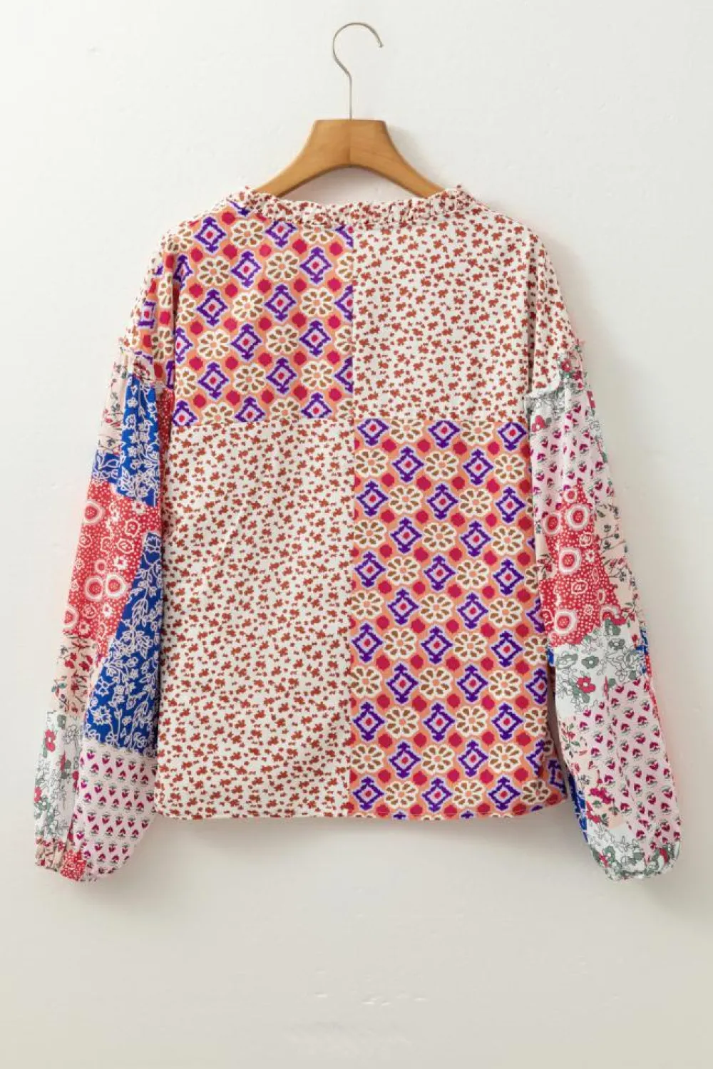 Sale Dear-Lover Mixed Floral Printed Long Sleeve Tied V Neck Blouse Orange