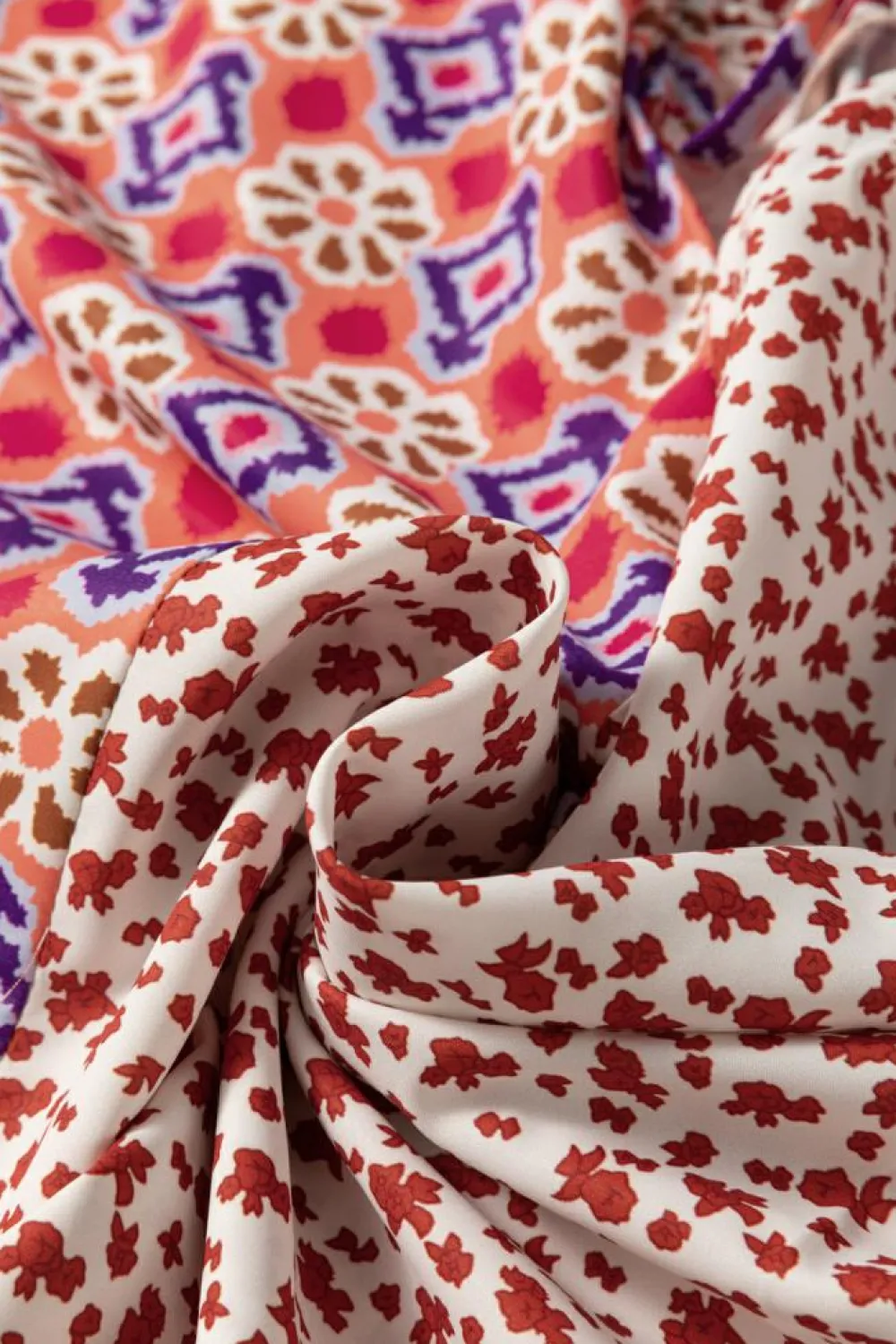 Sale Dear-Lover Mixed Floral Printed Long Sleeve Tied V Neck Blouse Orange