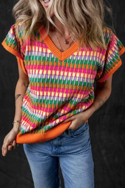 Best Dear-Lover Multi Flutter Sleeve Knitted Sweater Top Orange