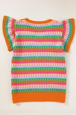 Best Dear-Lover Multi Flutter Sleeve Knitted Sweater Top Orange