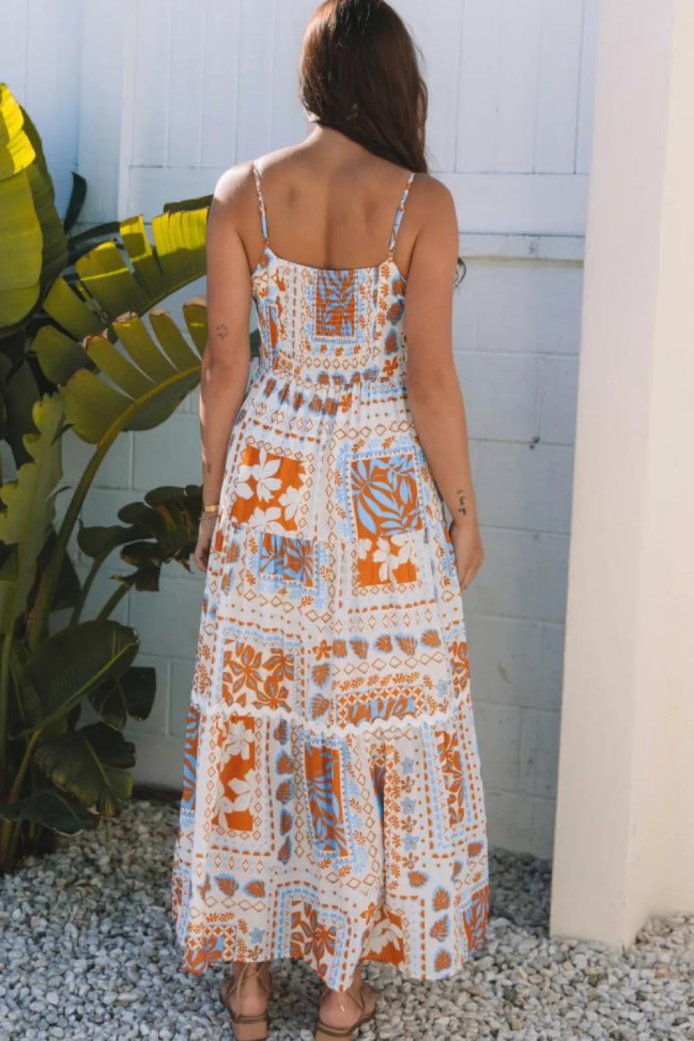 Outlet Dear-Lover Multi Printed Ricrac Trim Spaghetti Straps Maxi Dress Orange