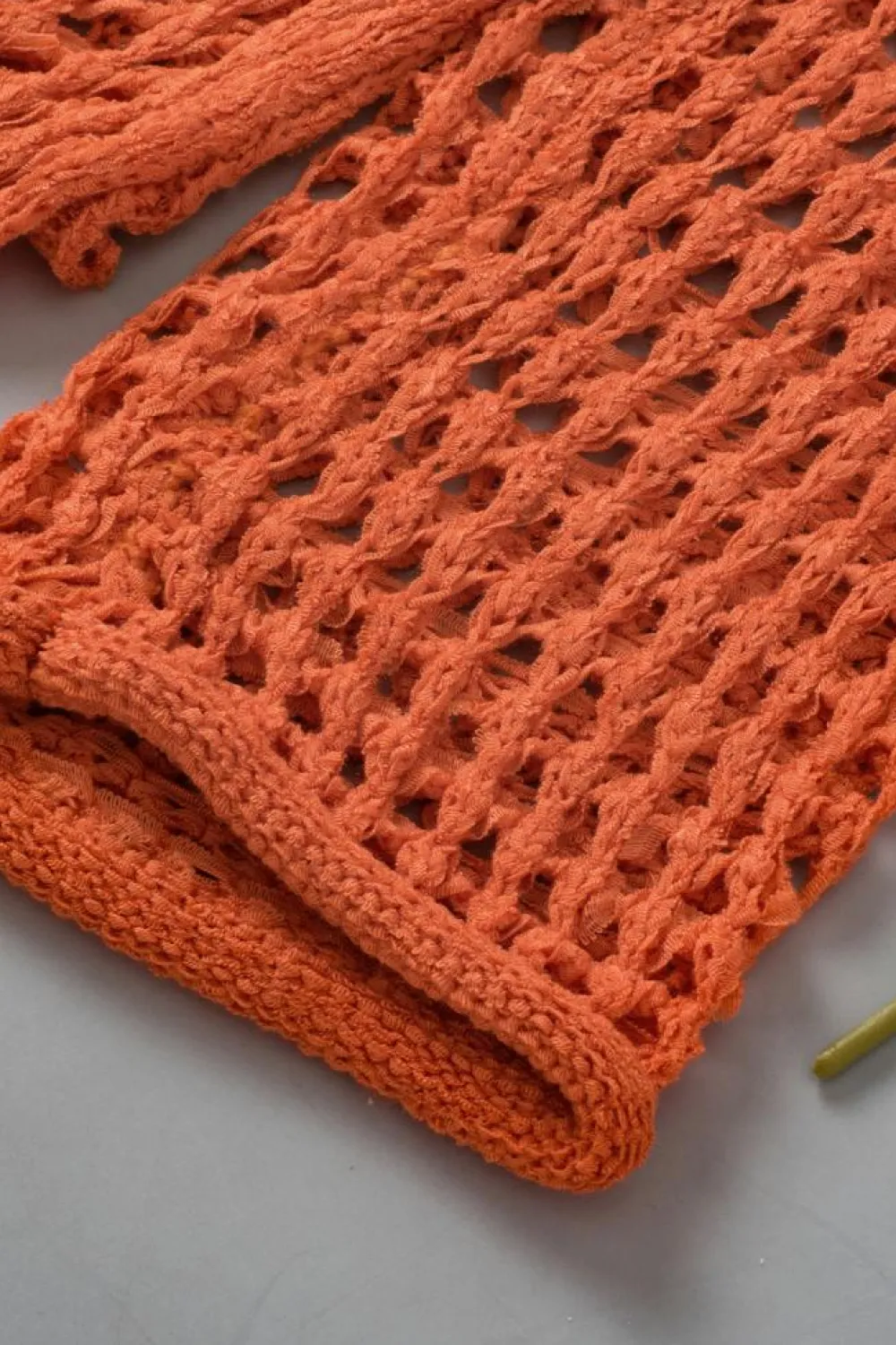 Online Dear-Lover Open Knit Crochet Bell Sleeve Tunic Sweater Orange
