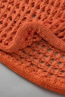 Online Dear-Lover Open Knit Crochet Bell Sleeve Tunic Sweater Orange