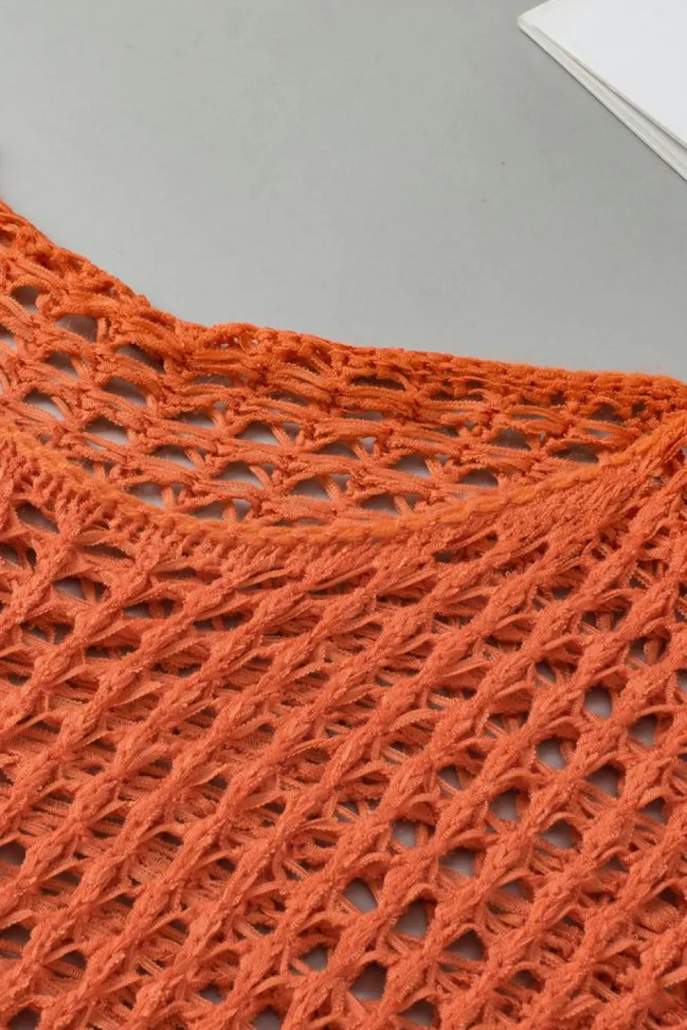 Online Dear-Lover Open Knit Crochet Bell Sleeve Tunic Sweater Orange