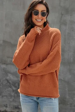 Fashion Dear-Lover Oversized Chunky Batwing Long Sleeve Turtleneck Sweater Orange