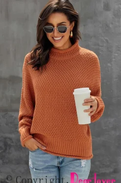 Fashion Dear-Lover Oversized Chunky Batwing Long Sleeve Turtleneck Sweater Orange