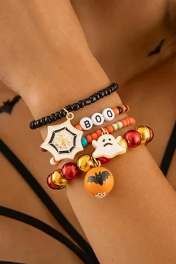 Online Dear-Lover 4pcs Halloween Ghost Spider Web Beaded Bracelet Set Orange