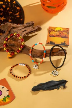 Online Dear-Lover 4pcs Halloween Ghost Spider Web Beaded Bracelet Set Orange