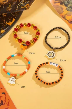Online Dear-Lover 4pcs Halloween Ghost Spider Web Beaded Bracelet Set Orange