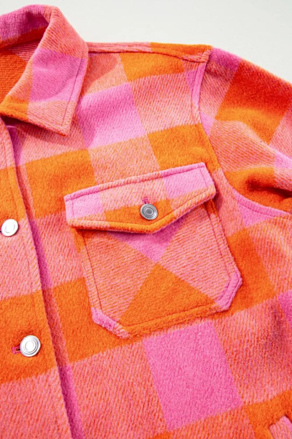 Clearance Dear-Lover Plaid Chest Pockets Button-up Turn Down Collar Jacket Orange