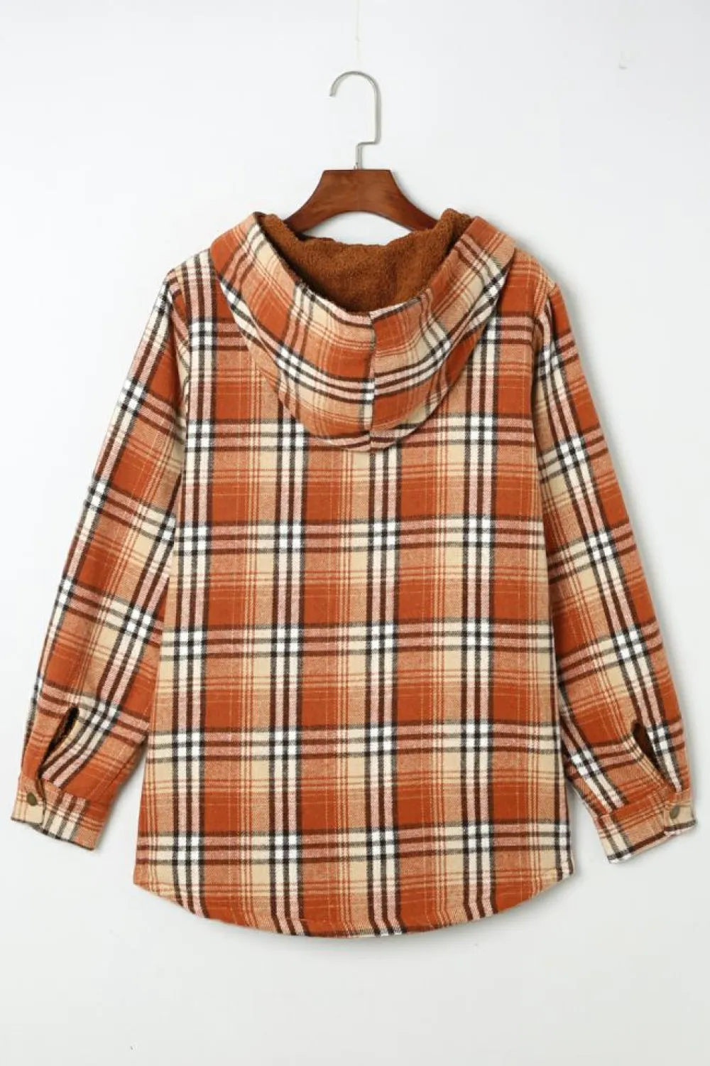 Outlet Dear-Lover Plaid Pattern Sherpa Lined Hooded Shacket Orange