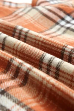 Outlet Dear-Lover Plaid Pattern Sherpa Lined Hooded Shacket Orange