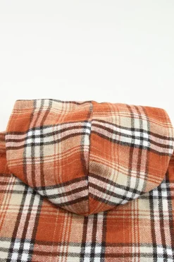 Outlet Dear-Lover Plaid Pattern Sherpa Lined Hooded Shacket Orange