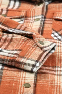 Outlet Dear-Lover Plaid Pattern Sherpa Lined Hooded Shacket Orange