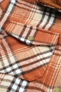 Outlet Dear-Lover Plaid Pattern Sherpa Lined Hooded Shacket Orange