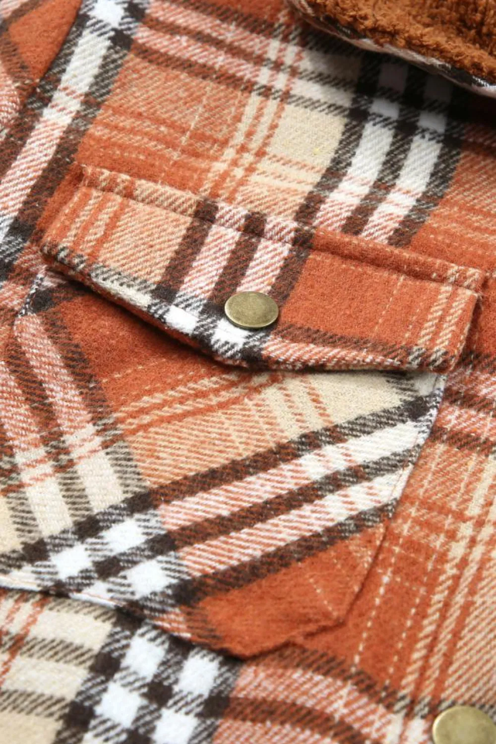 Outlet Dear-Lover Plaid Pattern Sherpa Lined Hooded Shacket Orange