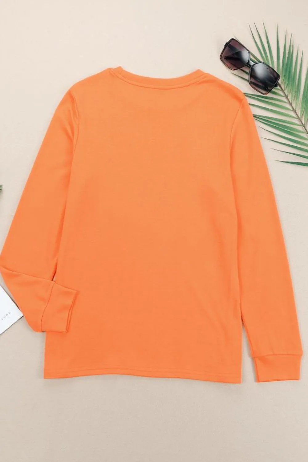 Outlet Dear-Lover Plain Crew Neck Long Sleeve Top Orange