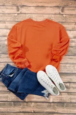 Online Dear-Lover Plain Drop Shoulder Crewneck Pullover Sweatshirt Orange