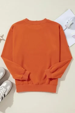 Online Dear-Lover Plain Drop Shoulder Crewneck Pullover Sweatshirt Orange