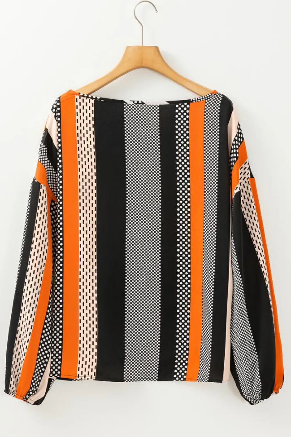 Sale Dear-Lover Polka Dot Vertical Striped Printed Puff Sleeve Blouse Orange