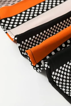 Sale Dear-Lover Polka Dot Vertical Striped Printed Puff Sleeve Blouse Orange