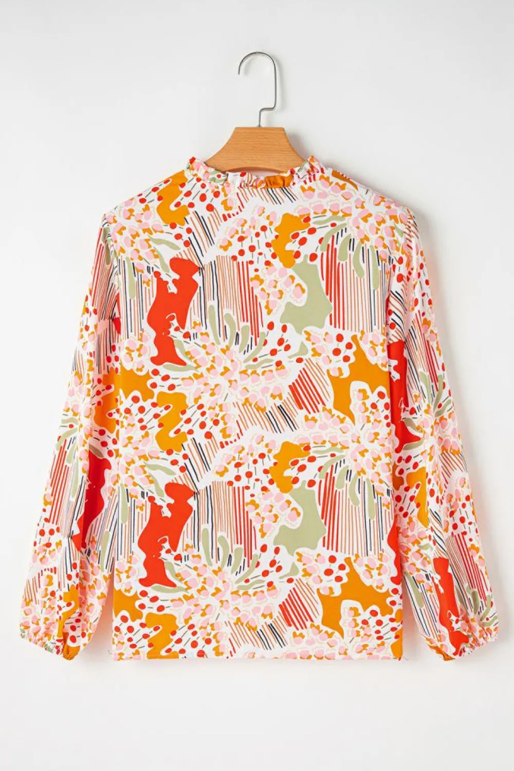 Hot Dear-Lover Split V Neck Puff Sleeve Blouse Orange Printed