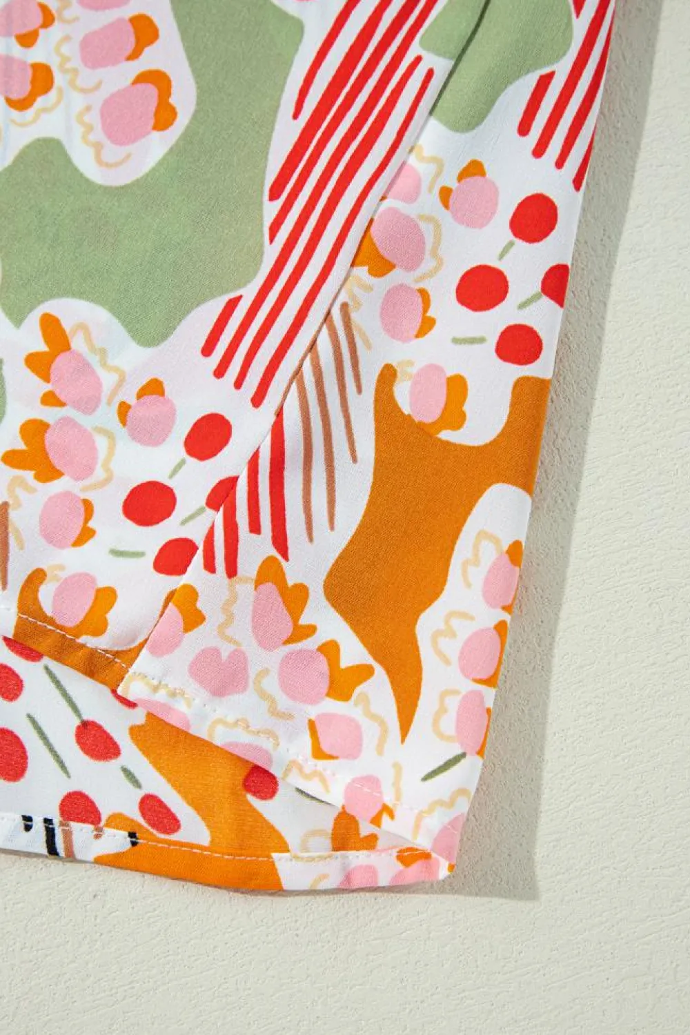 Hot Dear-Lover Split V Neck Puff Sleeve Blouse Orange Printed