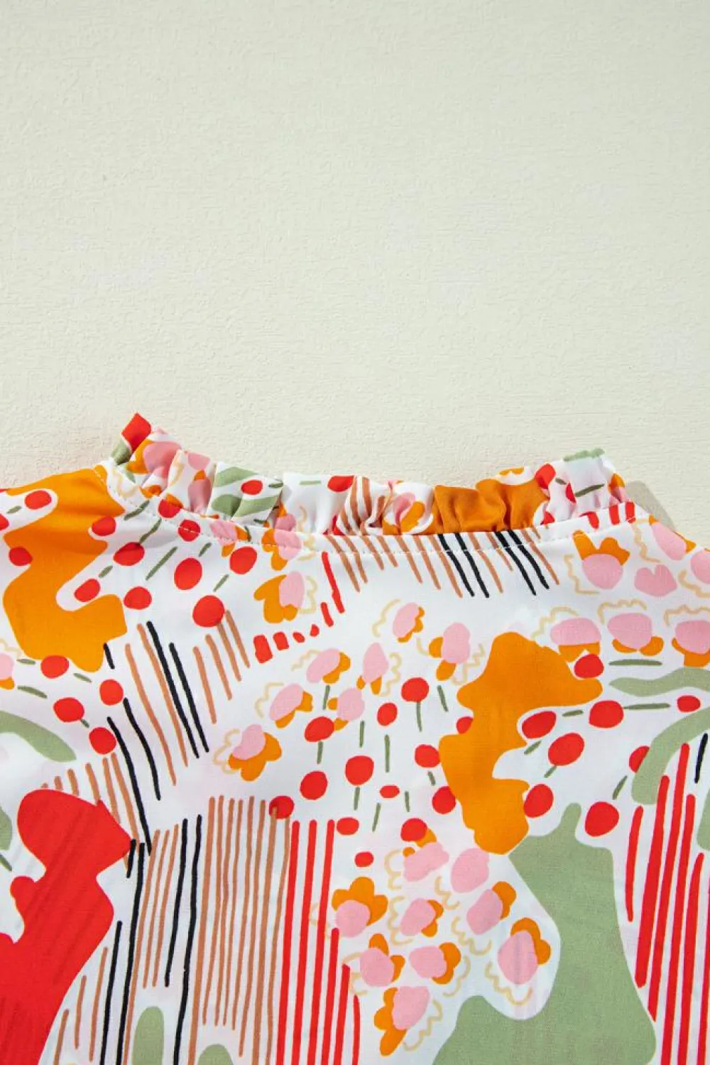 Hot Dear-Lover Split V Neck Puff Sleeve Blouse Orange Printed