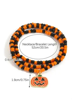 Fashion Dear-Lover Pumpkin Face Pendant Rice Beaded Halloween Necklace Orange