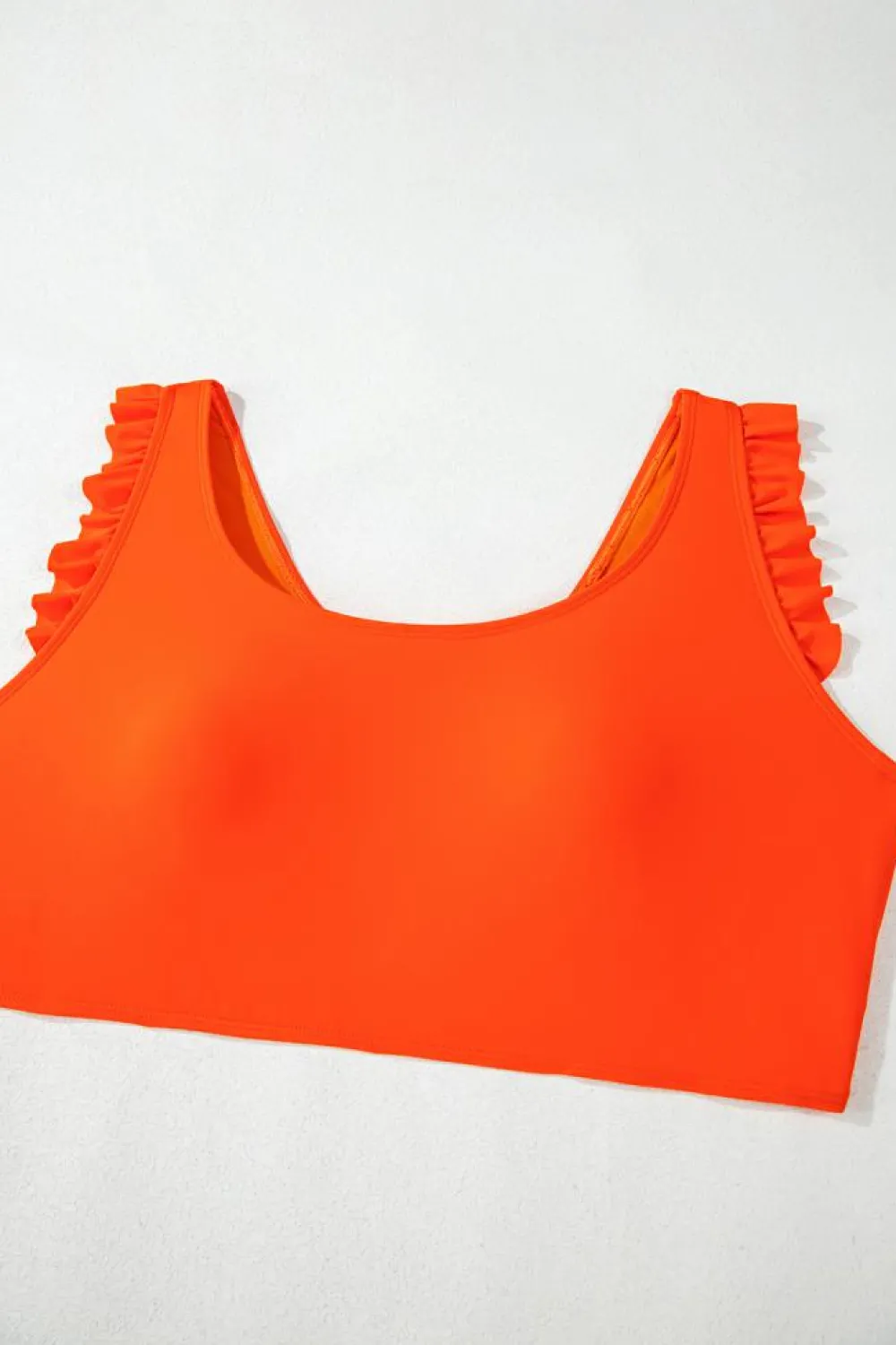 Online Dear-Lover Ruffled Trim Knotted High Waist Plus Size Bikini Set Orange