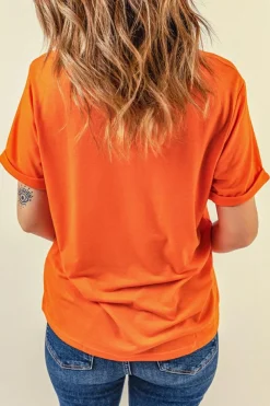 Clearance Dear-Lover Sequin SPOOKY SEASON Ghost Pattern Halloween T Shirt Orange