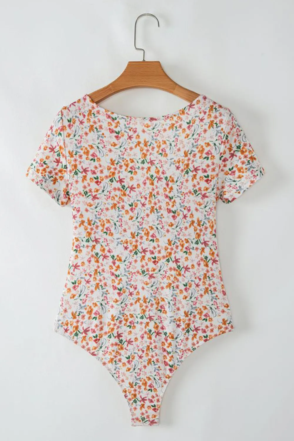 Fashion Dear-Lover Short Sleeve Floral Ruched Sweetheart Bodysuit Orange