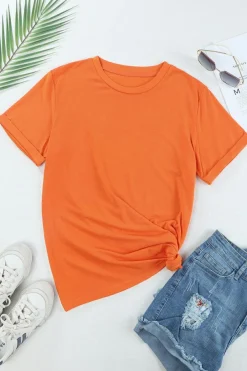 Sale Dear-Lover Solid Color Crew Neck Tee Orange