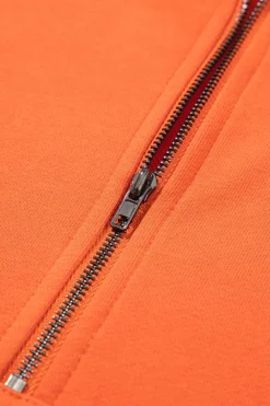 Online Dear-Lover Solid Kangaroo Pocket Half Zipper Oversized Hoodie Orange