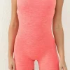 Outlet Dear-Lover Solid Ruched Criss Cross Backless Workout Romper Orange