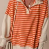 Online Dear-Lover Color Block Loose Fit Collared Drop Shoulder Sweatshirt Orange Stripe