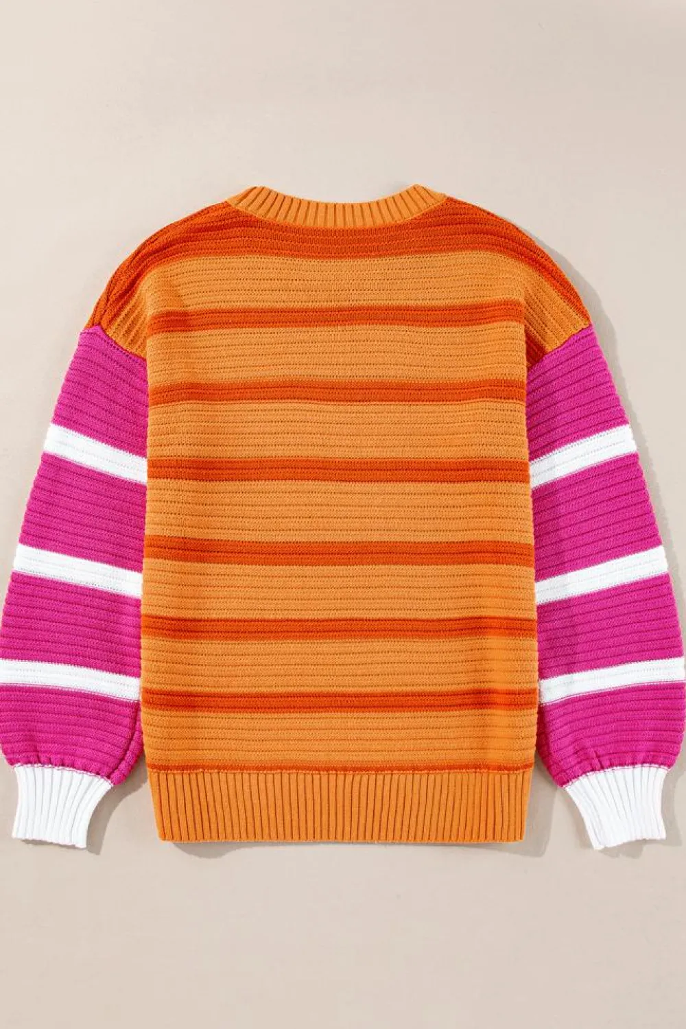 New Dear-Lover Colorblock Crew Neck Drop Shoulder Loose Sweater Orange Stripe