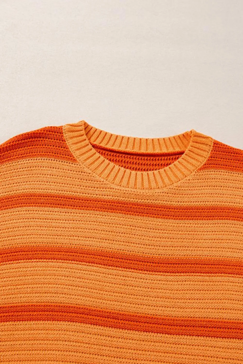 New Dear-Lover Colorblock Crew Neck Drop Shoulder Loose Sweater Orange Stripe