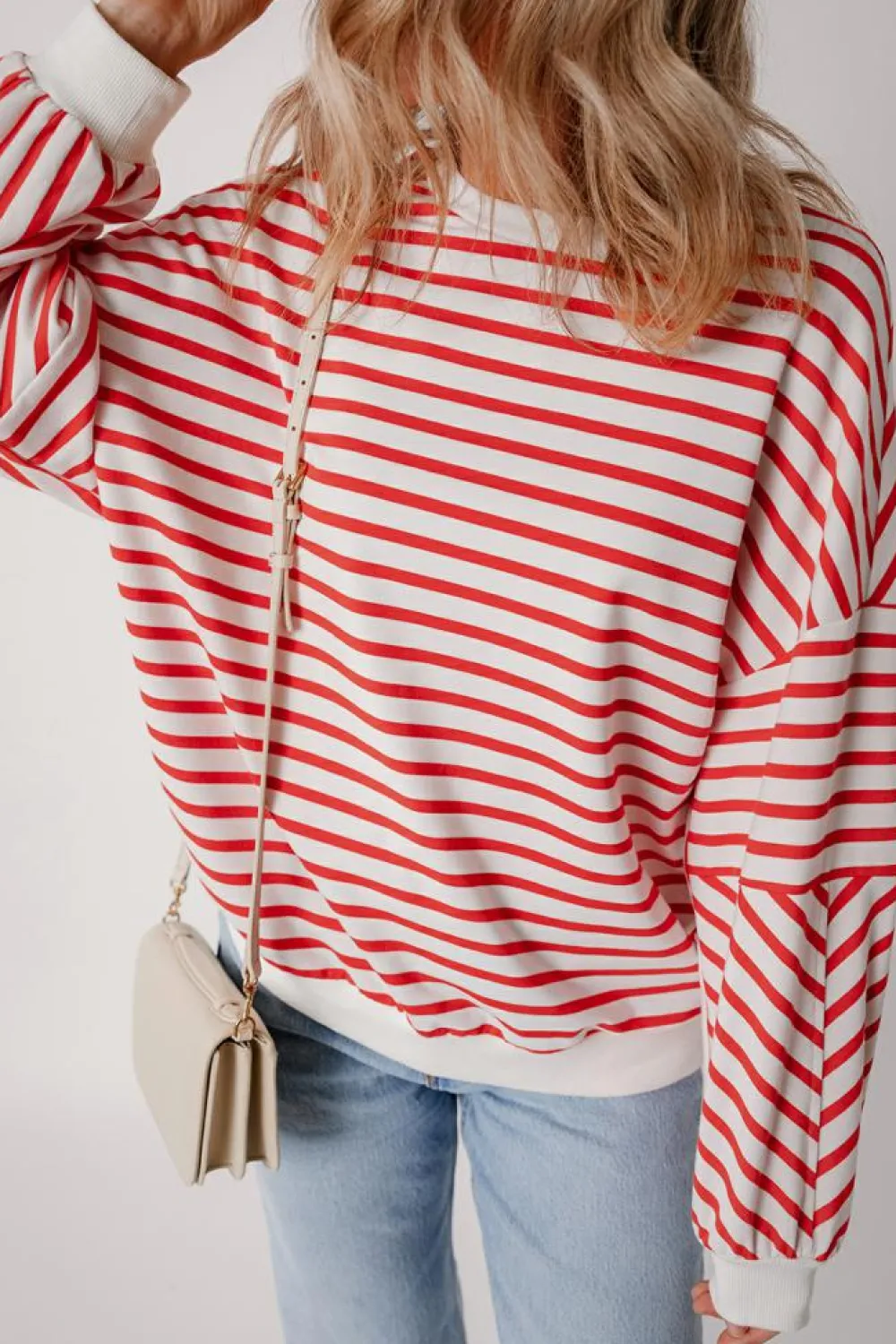Discount Dear-Lover Drop Shoulder Crew Neck Loose Sweatshirt Orange Stripe
