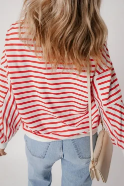 Discount Dear-Lover Drop Shoulder Crew Neck Loose Sweatshirt Orange Stripe