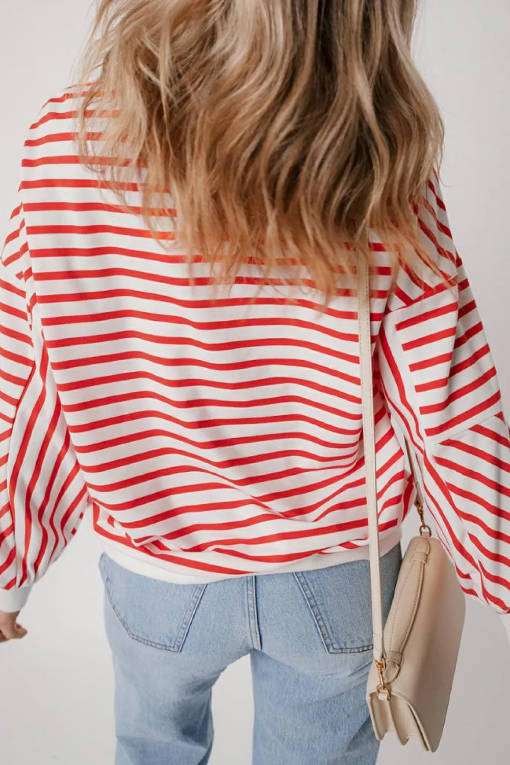 Discount Dear-Lover Drop Shoulder Crew Neck Loose Sweatshirt Orange Stripe