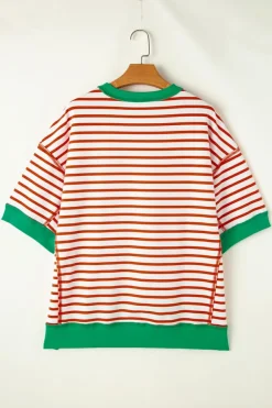 Best Dear-Lover Oversized Contrast Trim Exposed Seam High Low T Shirt Orange Stripe