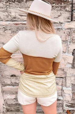 Clearance Dear-Lover Striped Color Block Henley Top Orange