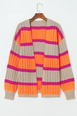Outlet Dear-Lover Striped Colorblock Drop Shoulder Slouchy Cardigan Orange