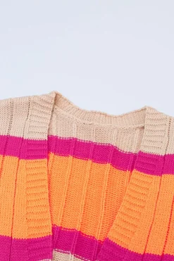 Outlet Dear-Lover Striped Colorblock Drop Shoulder Slouchy Cardigan Orange