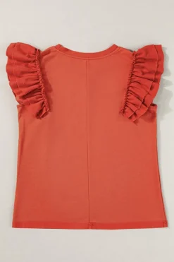 Fashion Dear-Lover Tiered Ruffled Sleeve Crew Neck T Shirt Orange
