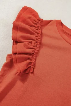 Fashion Dear-Lover Tiered Ruffled Sleeve Crew Neck T Shirt Orange