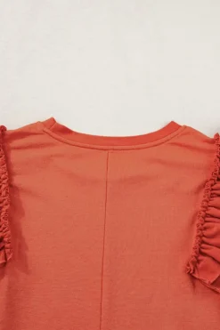 Fashion Dear-Lover Tiered Ruffled Sleeve Crew Neck T Shirt Orange