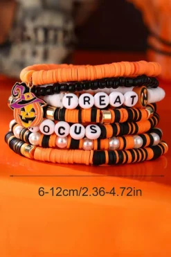 Outlet Dear-Lover TREAT HOCUS Halloween Pumpkin Beaded Multilayered Bracelet Orange